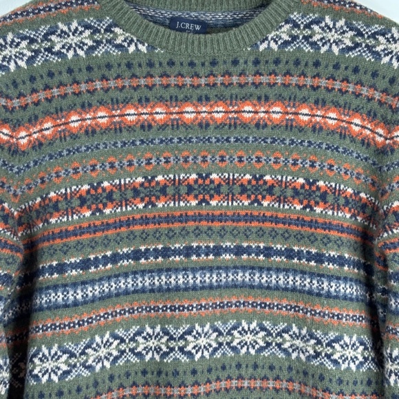 JCrew Fair Isle Wool Sweater Mens M Olive Green Holiday Ski Cabin Nordic Grandpa - Picture 2 of 9